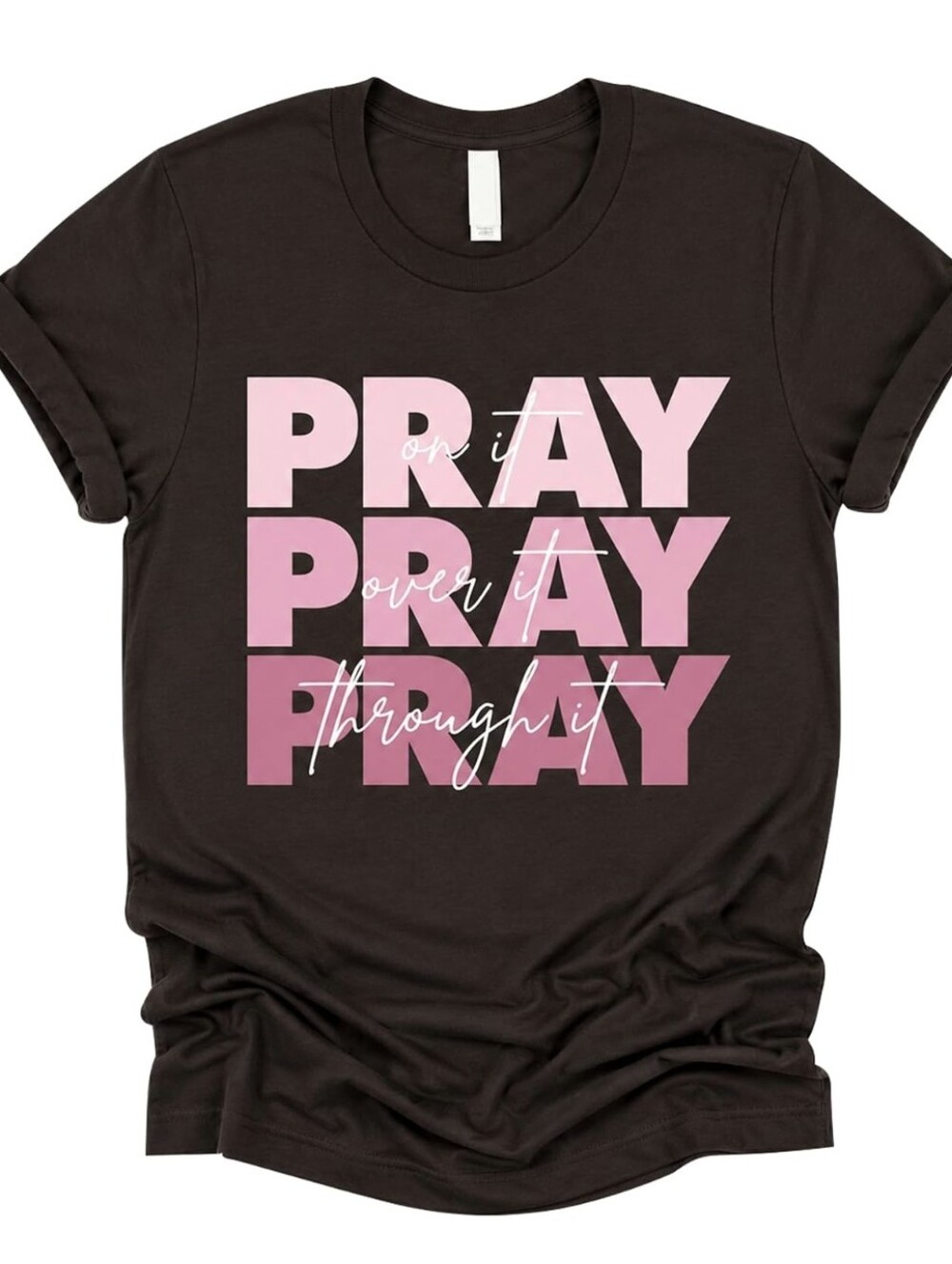 Pray Graphic Tee - Pink on Brown